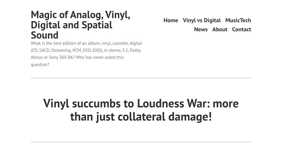 Screenshot of magicvinyldigital.net: Vinyl succumbs to Loudness War: more than just collateral damage (2025)