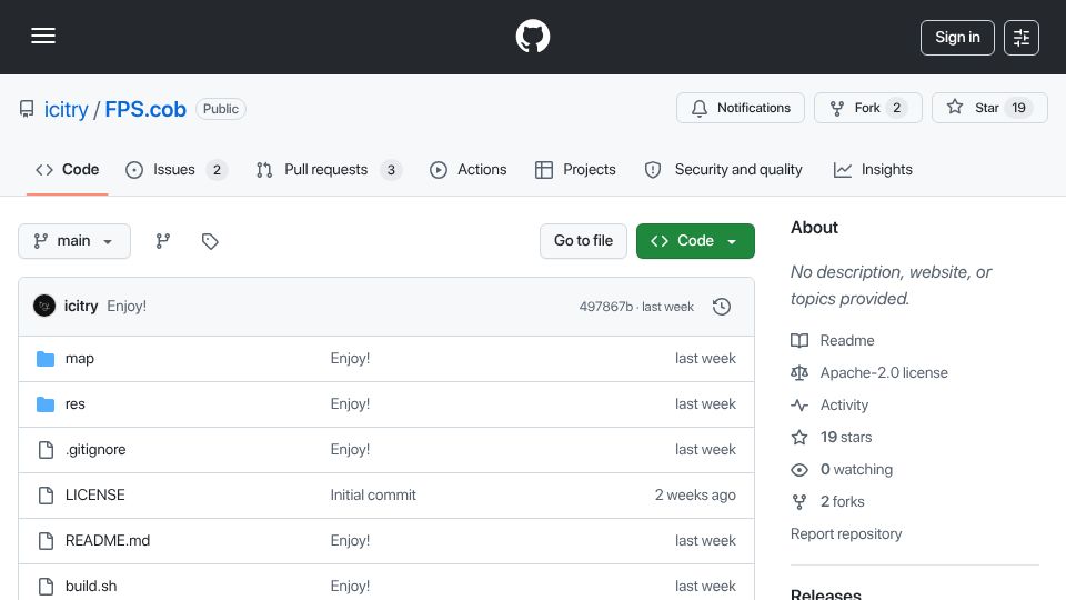 Screenshot of github.com: FPS.cob: A first person shooter in COBOL