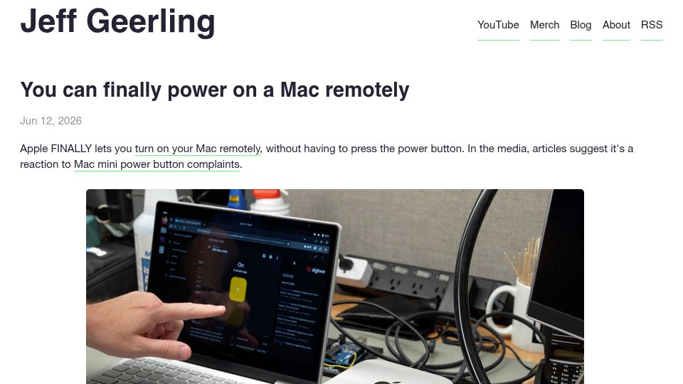Screenshot of jeffgeerling.com: You can power on a Mac remotely