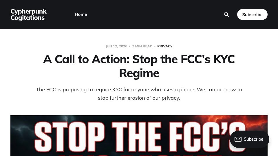 Screenshot of blog.lopp.net: A Call to Action: Stop the FCC's KYC Regime