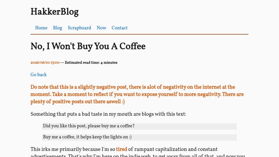 Screenshot of hakkerman.eu: I Won't Buy You a Coffee