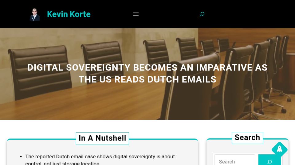 Screenshot of korte.co: Digital Sovereignty Becomes an Imperative as the US Reads Dutch Emails