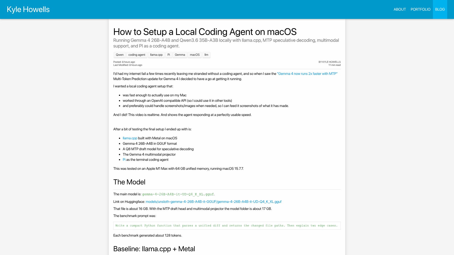 Screenshot of ikyle.me: How to setup a local coding agent on macOS
