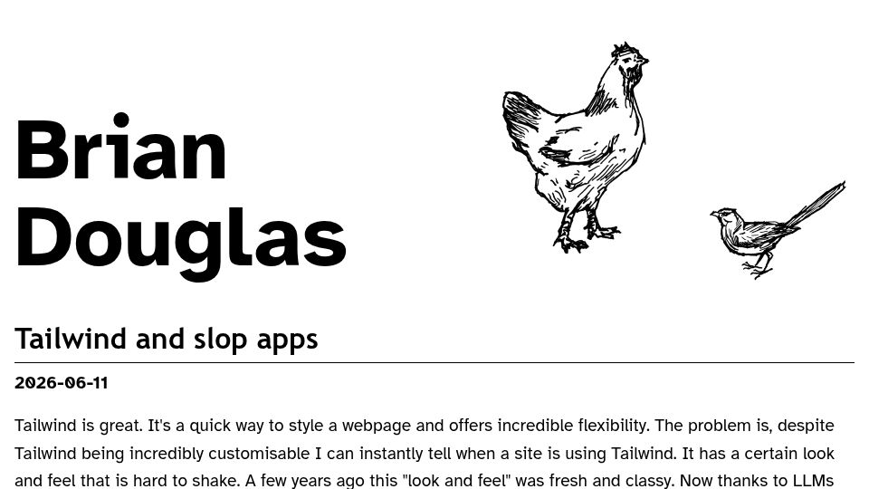 Screenshot of briandouglas.ie: Tailwind and slop apps