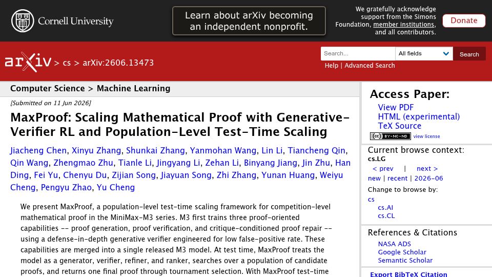 Screenshot of arxiv.org: Maxproof
