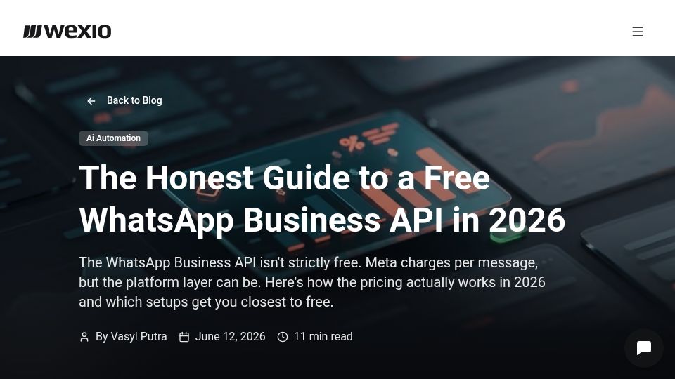 Screenshot of wexio.io: WhatsApp Business API pricing 2026: what's free and where markup hides
