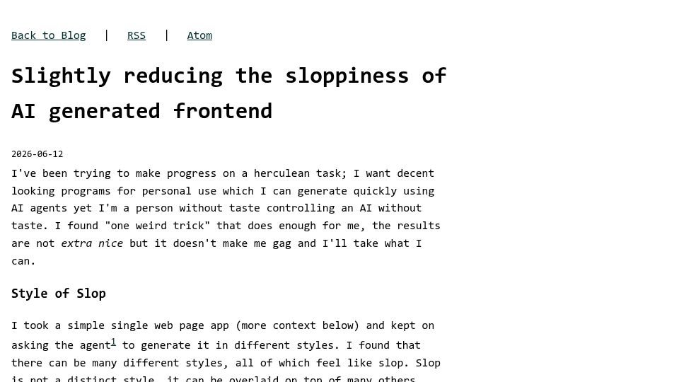 Screenshot of envs.net: Slightly reducing the sloppiness of AI generated front end