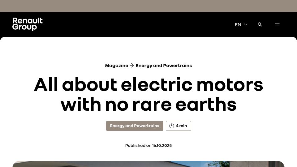 Screenshot of renaultgroup.com: Electric motors with no rare earths