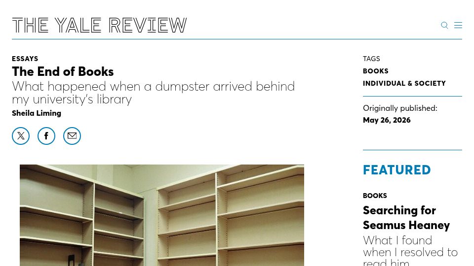 Screenshot of yalereview.org: A dumpster arrived behind my university's library