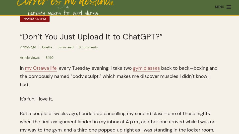 Screenshot of correresmidestino.com: "Don't You Just Upload It to ChatGPT?"