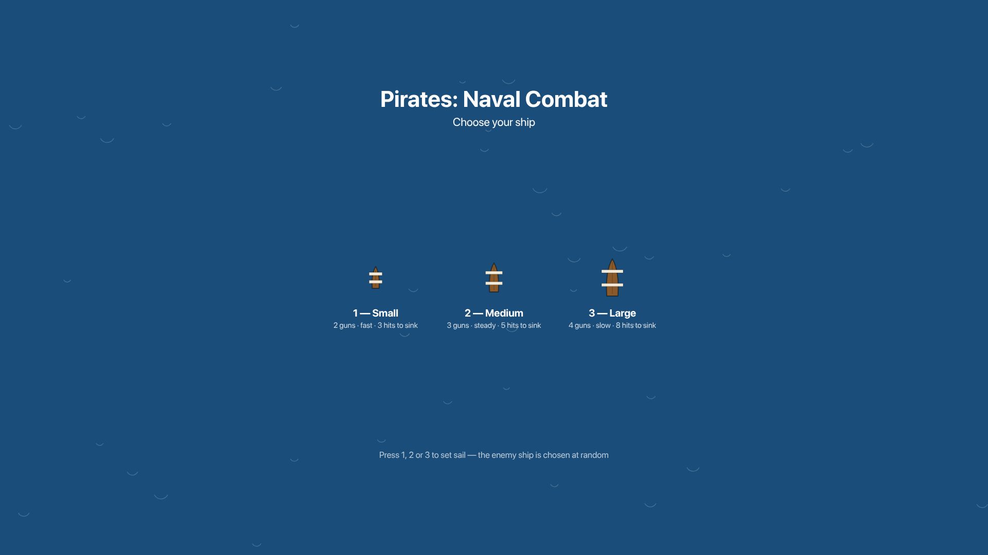 Screenshot of piwodlaiwo.github.io: Pirates, a naval warfare game inspired by Sid Meier's Pirates