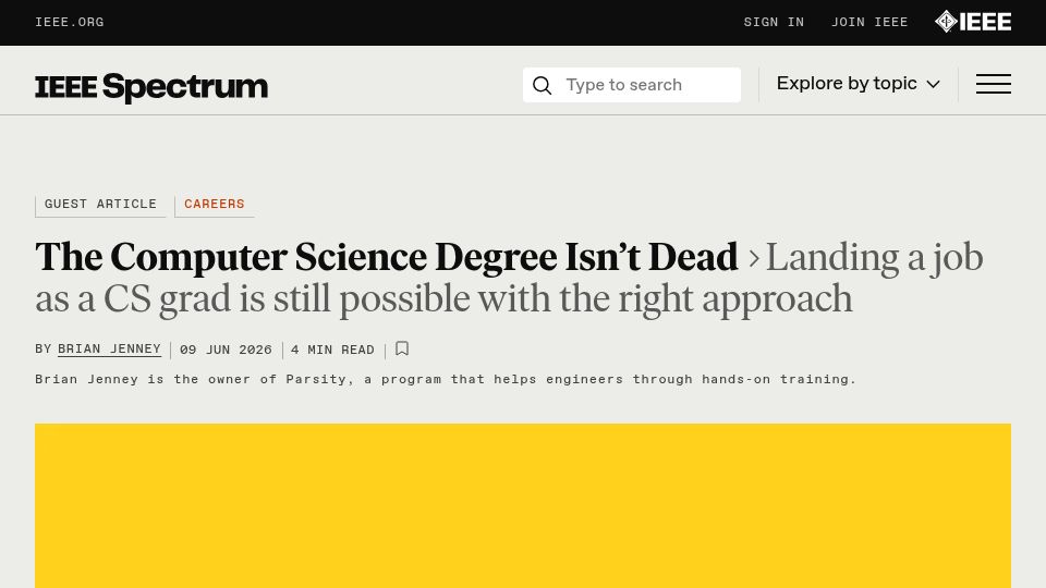 Screenshot of spectrum.ieee.org: The computer science degree isn’t dead