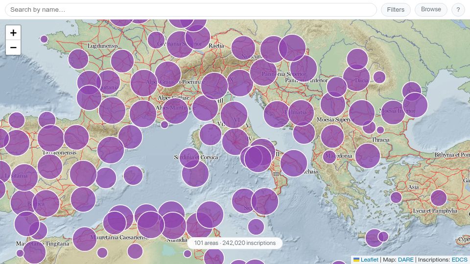 Screenshot of new.roman-names.com: Show HN: I am building a map of people who lived in the Roman Empire