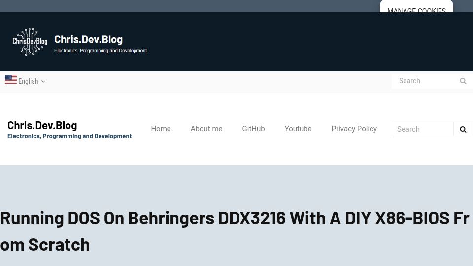 Screenshot of chrisdevblog.com: Running DOS on Behringers DDX3216 with a DIY x86-Bios from Scratch