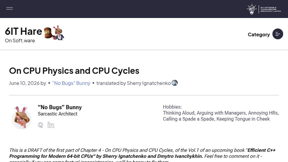 Screenshot of 6it.dev: On CPU Physics and CPU Cycles
