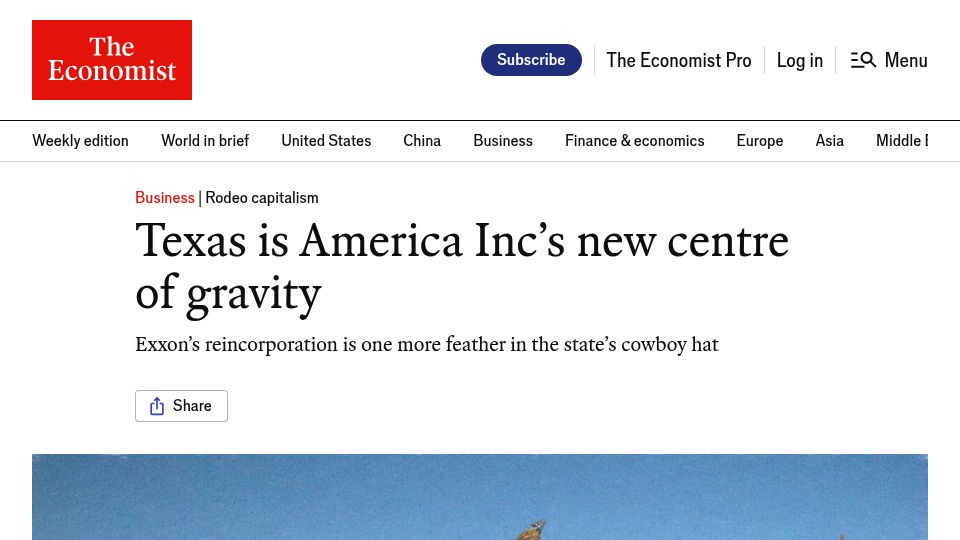 Screenshot of economist.com: Texas is America Inc's new centre of gravity