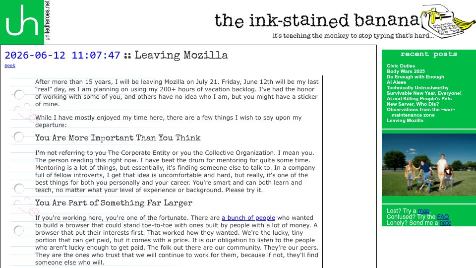 Screenshot of blog.unitedheroes.net: Leaving Mozilla