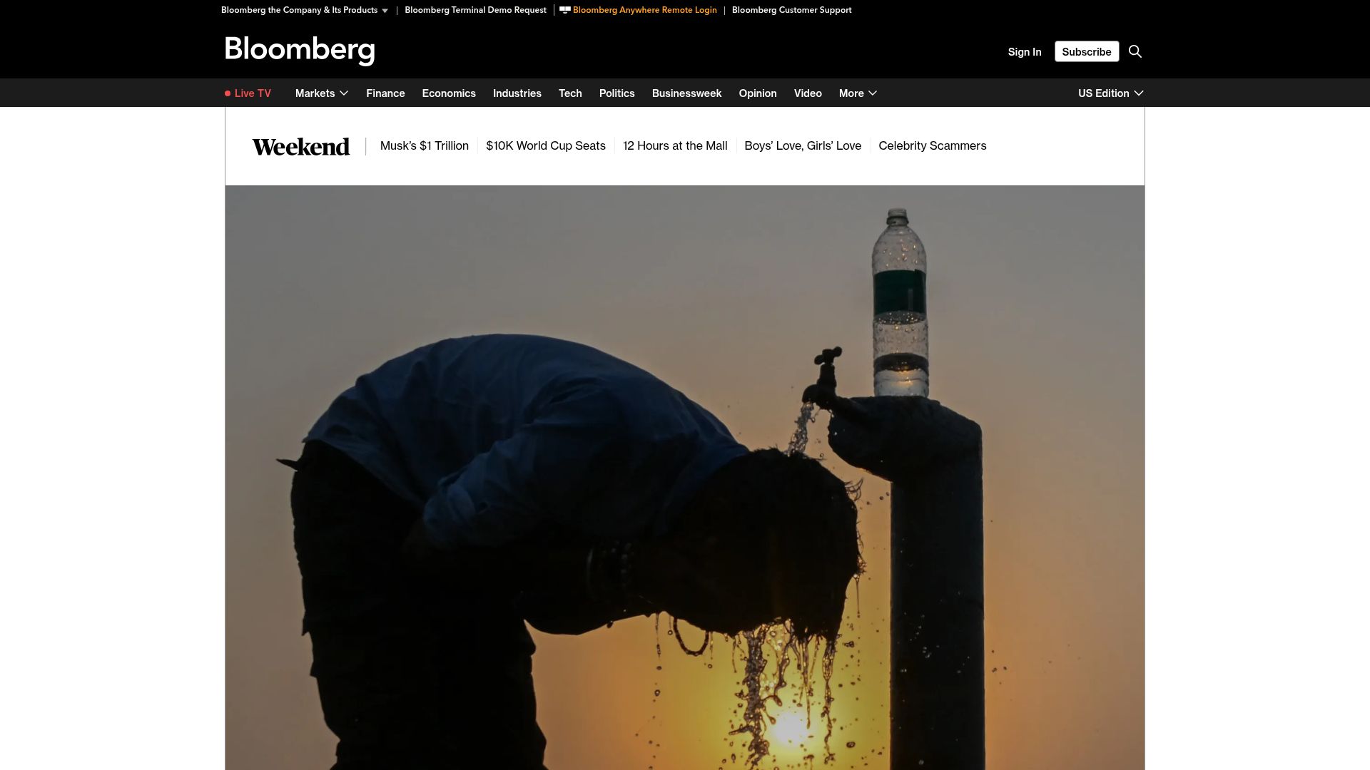 Screenshot of bloomberg.com: What Happens to an Economy When It's Too Hot to Work?