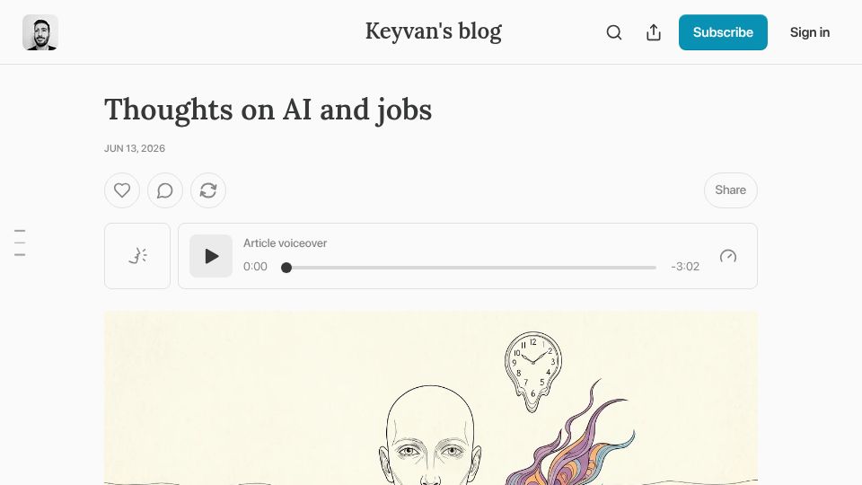 Screenshot of blog.keyvan.net: Thoughts on AI and Jobs