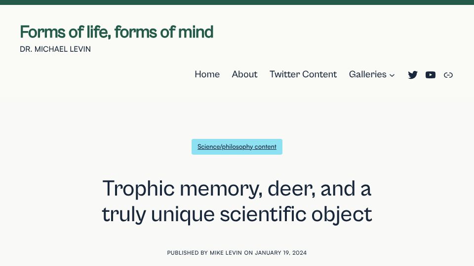 Screenshot of thoughtforms.life: Trophic memory, deer, and a unique scientific object