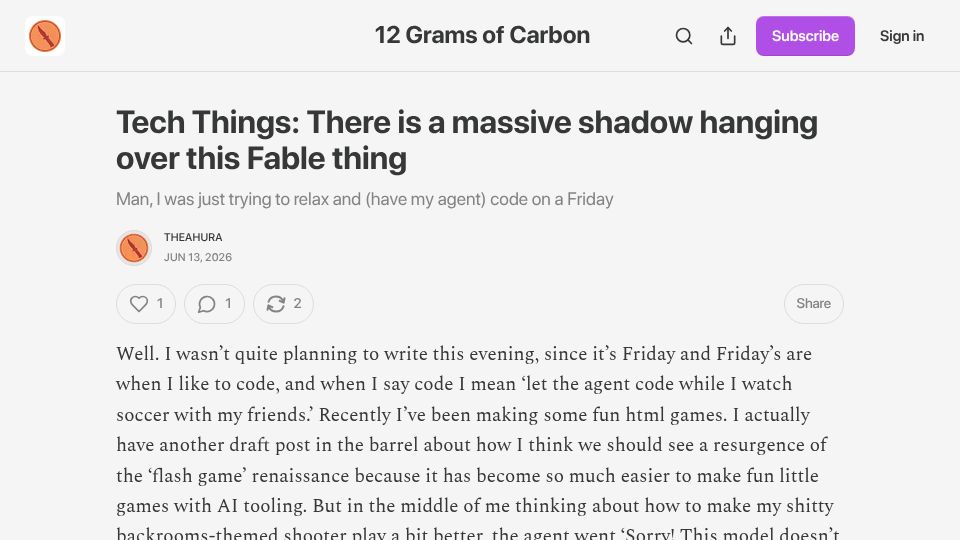 Screenshot of 12gramsofcarbon.com: There is a shadow hanging over this Fable thing