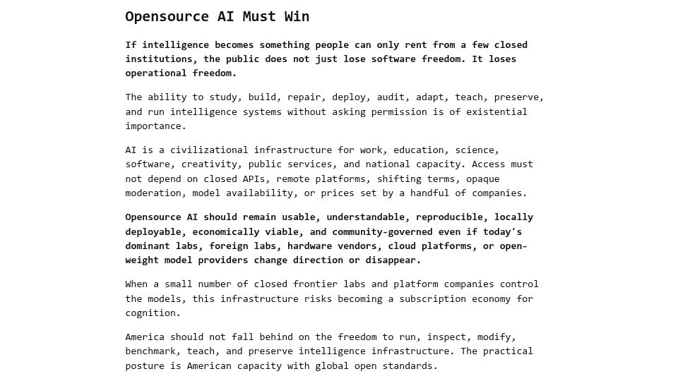 Screenshot of opensourceaimustwin.com: Open source AI must win