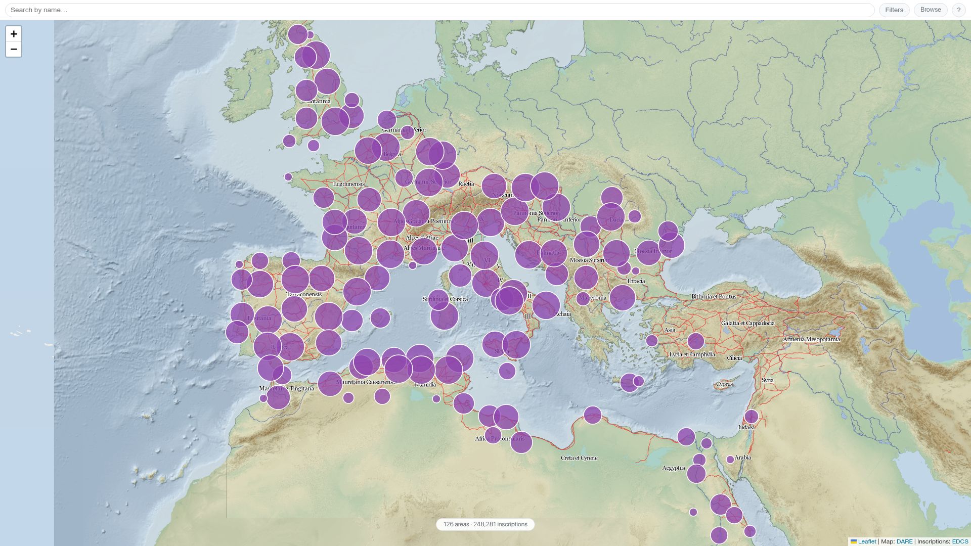 Screenshot of new.roman-names.com: Show HN: I am building a map of people who lived in the Roman Empire