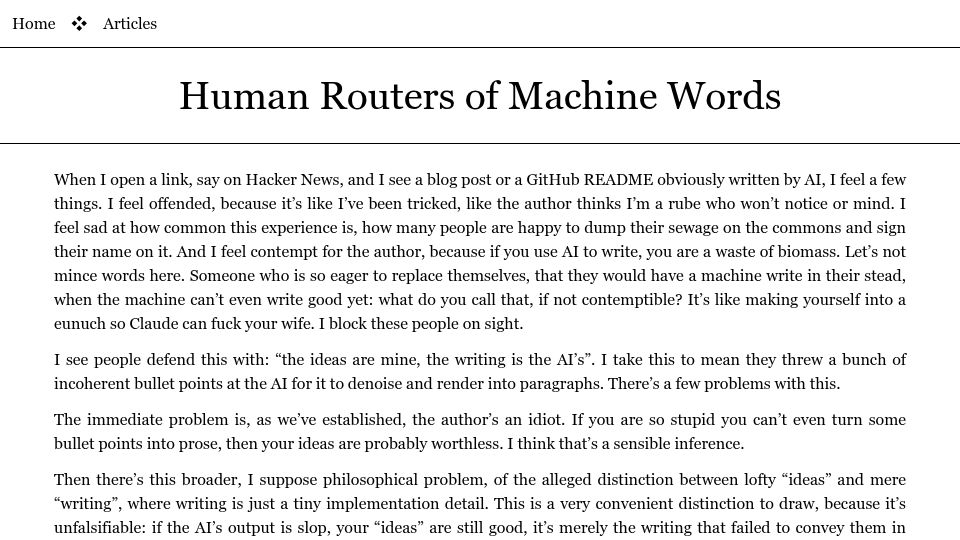 Screenshot of borretti.me: Human Routers of Machine Words