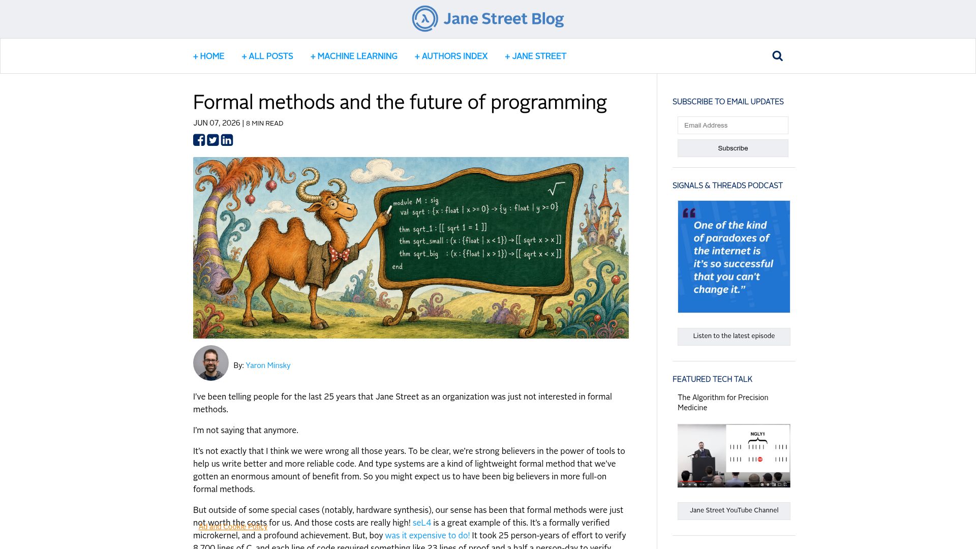 Screenshot of blog.janestreet.com: Formal methods and the future of programming
