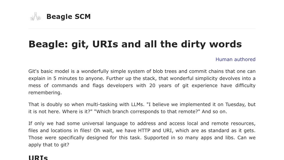 Screenshot of replicated.wiki: Beagle: Git, URIs and all the dirty words