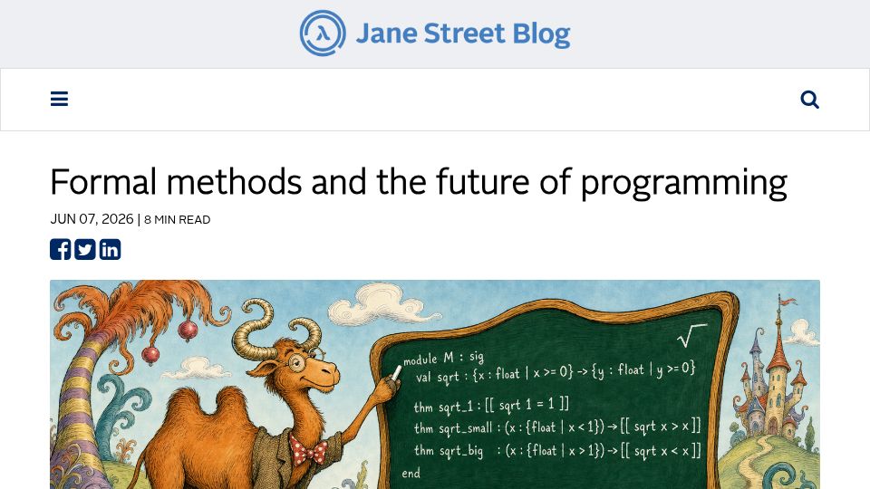 Screenshot of blog.janestreet.com: Formal methods and the future of programming