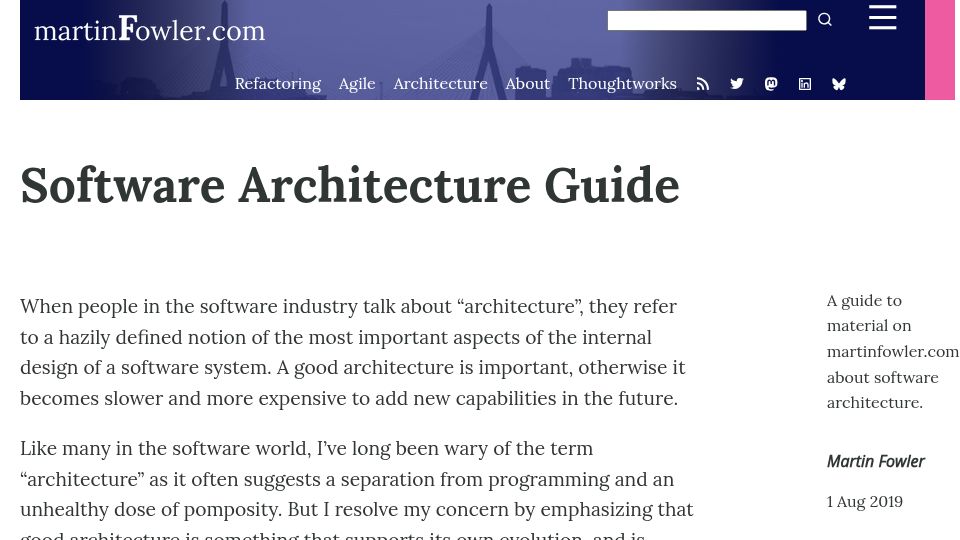 Screenshot of martinfowler.com: Software Architecture Guide (2019)