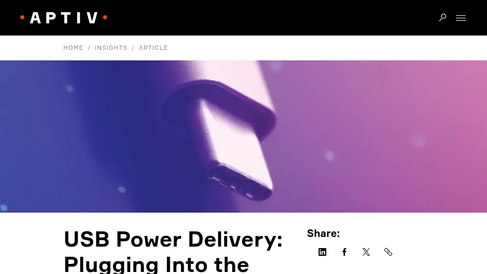 Screenshot of aptiv.com: USB Power Delivery: Plugging into the Benefits