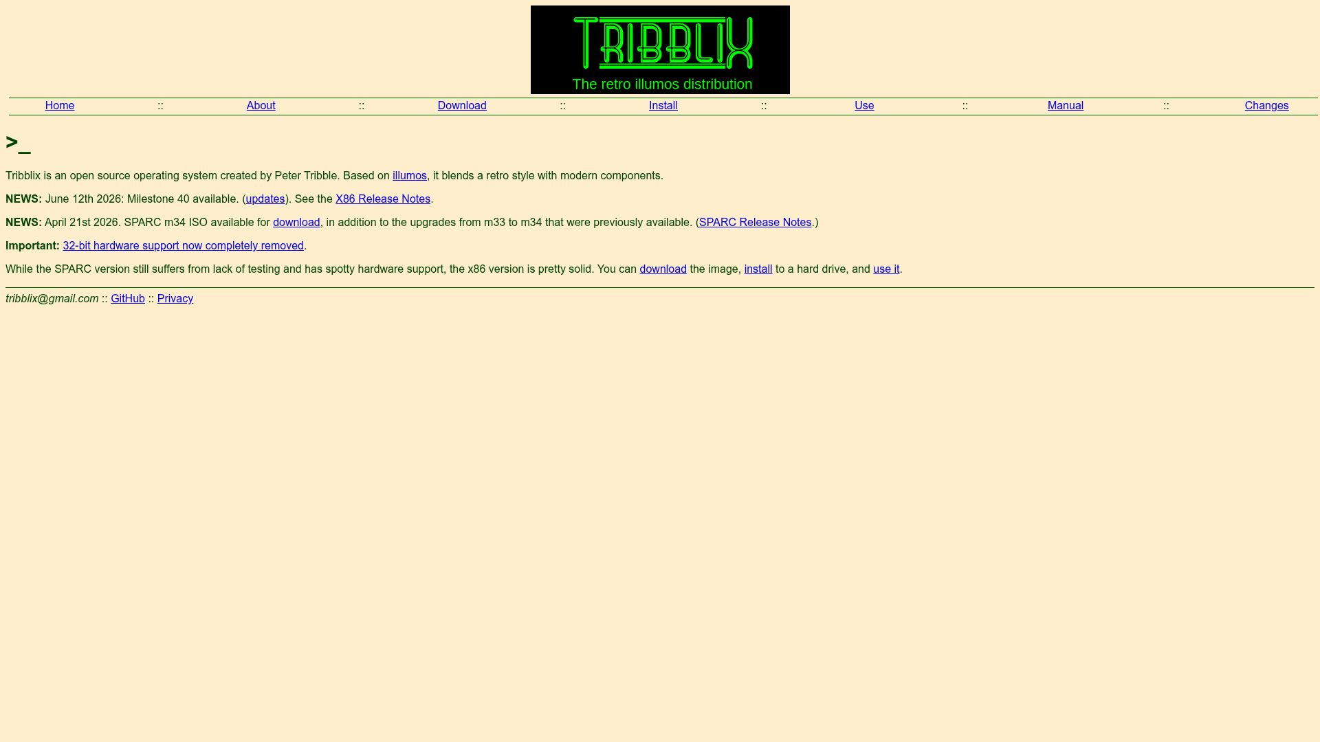 Screenshot of tribblix.org: Tribblix: The retro Illumos distribution