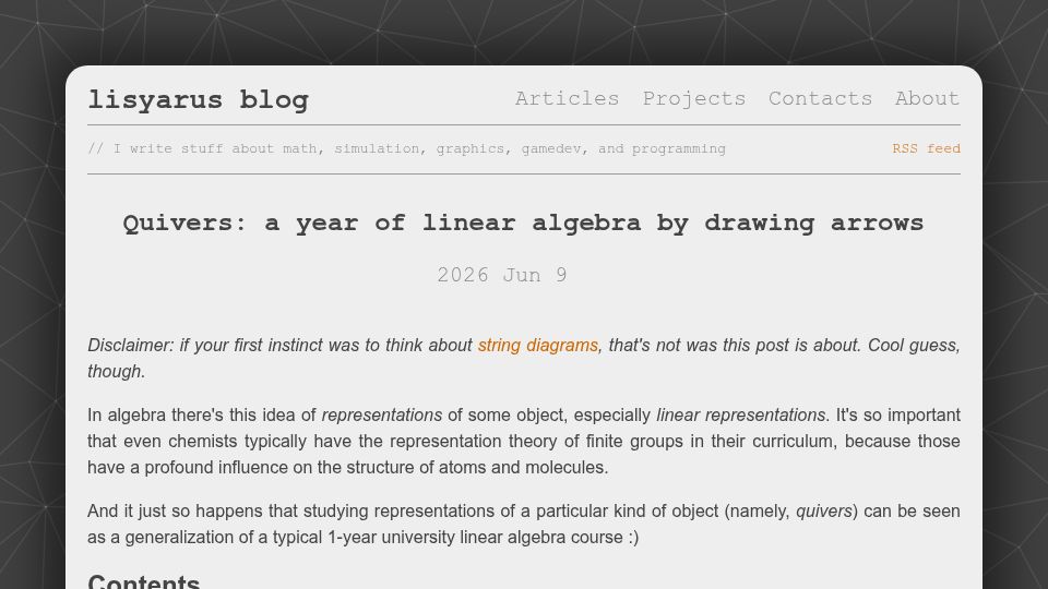 Screenshot of lisyarus.github.io: Quivers: A year of linear algebra by drawing arrows