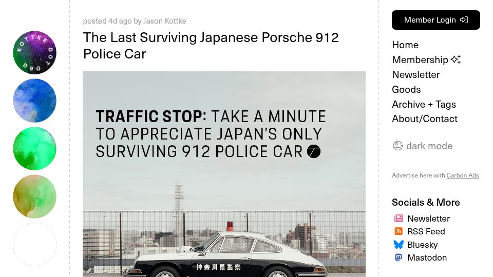 Screenshot of kottke.org: The Last Surviving Japanese Porsche 912 Police Car
