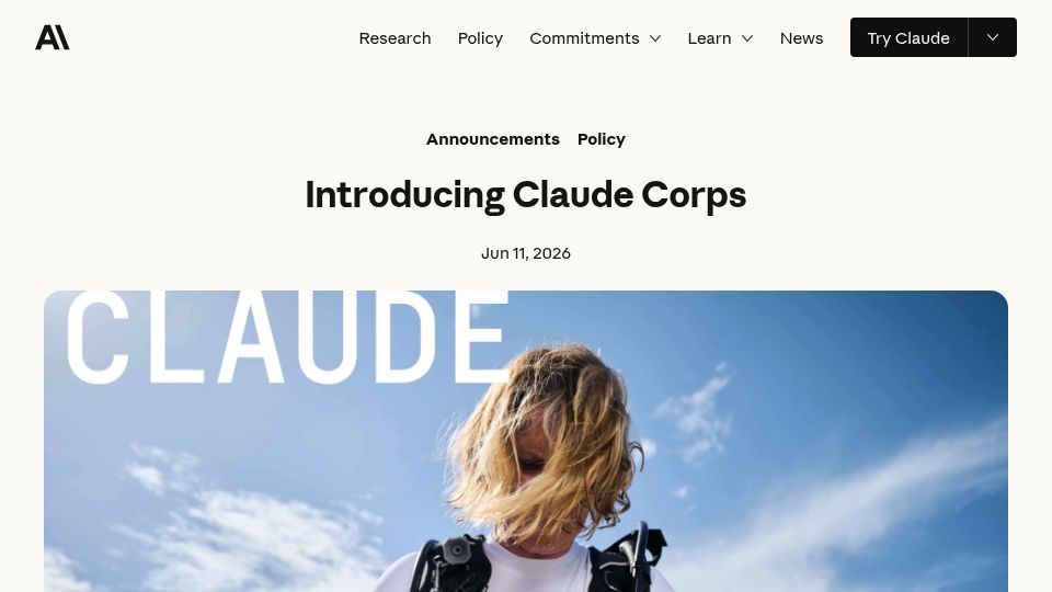 Screenshot of anthropic.com: Claude Corps