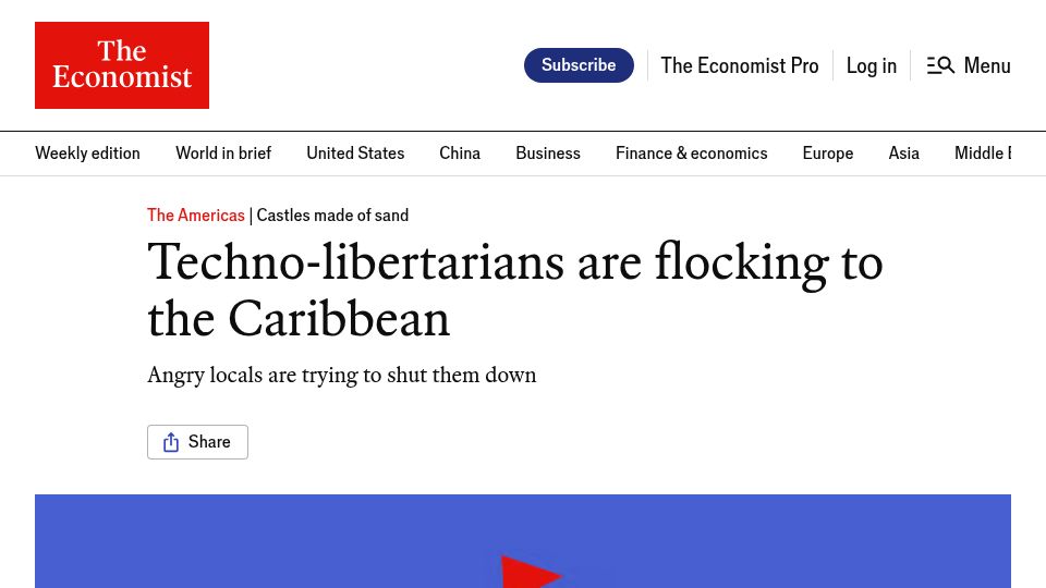 Screenshot of economist.com: Techno-libertarians are flocking to the Caribbean