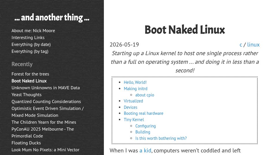 Screenshot of nick.zoic.org: Boot Naked Linux