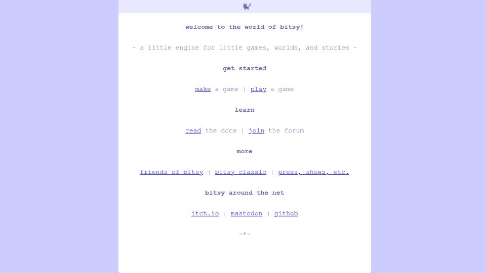 Screenshot of bitsy.org: Bitsy