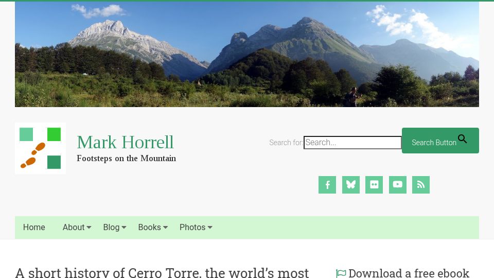 Screenshot of markhorrell.com: A short history of Cerro Torre, the most controversial mountain (2012)