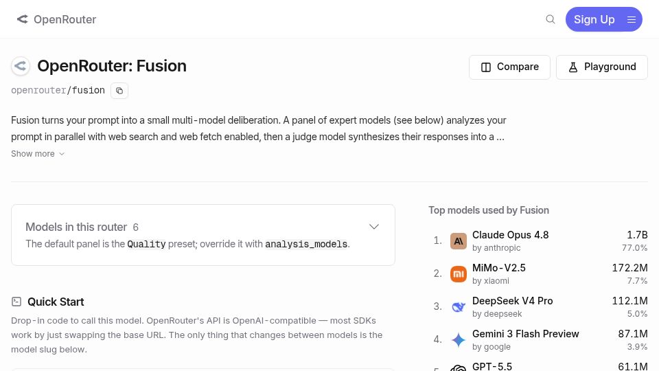 Screenshot of openrouter.ai: Openrouter Fusion API