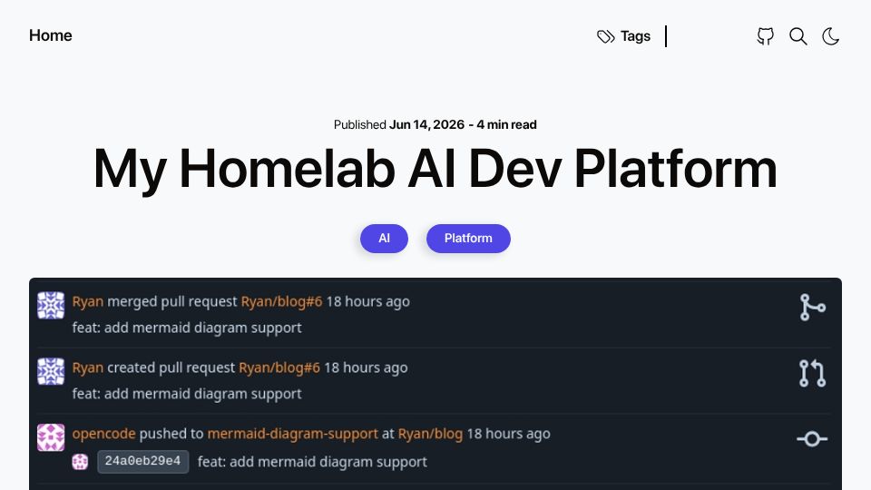 Screenshot of rsgm.dev: My Homelab AI Dev Platform