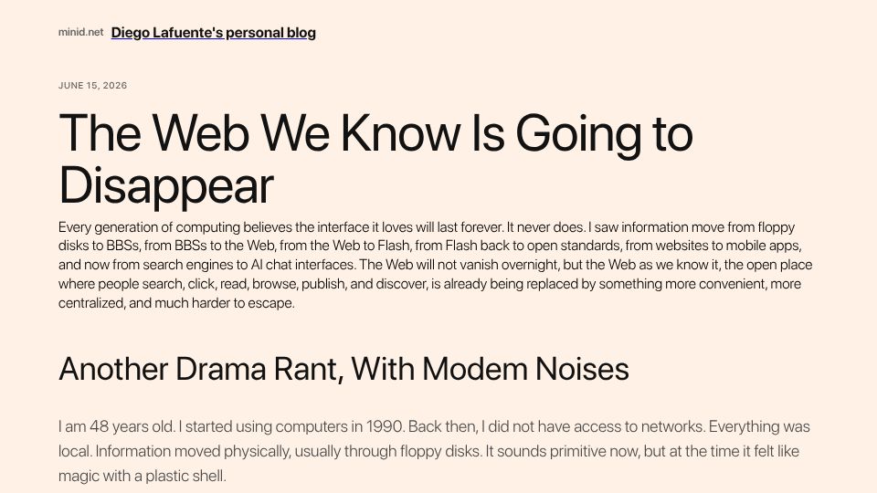 Screenshot of minid.net: The Web We Know Is Going to Disappear