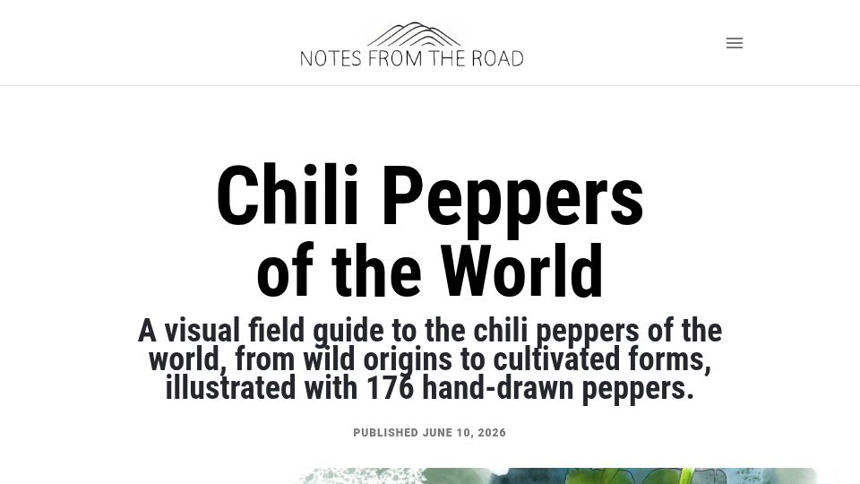 Screenshot of notesfromtheroad.com: Chili peppers of the world: cultivars, species, and heat