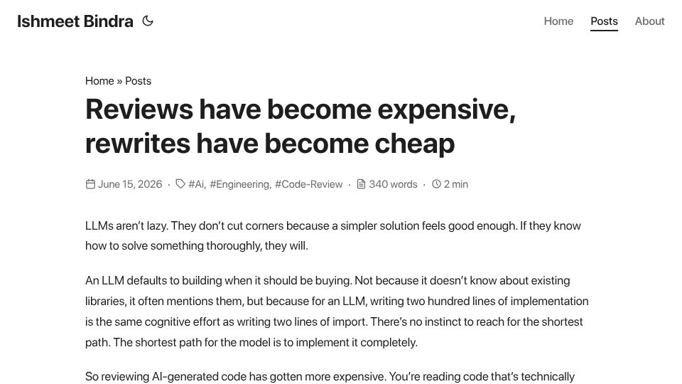 Screenshot of ishmeetbindra.com: Reviews have become expensive, rewrites have become cheap