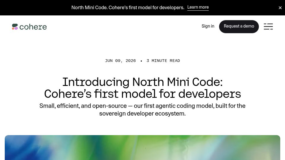 Screenshot of cohere.com: Cohere's First Model for Developers