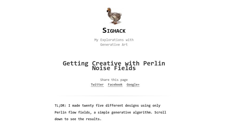 Screenshot of sighack.com: Getting Creative with Perlin Noise Fields