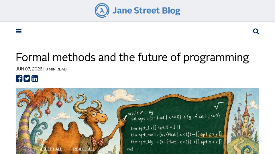 Screenshot of blog.janestreet.com: Formal Methods and the Future of Programming