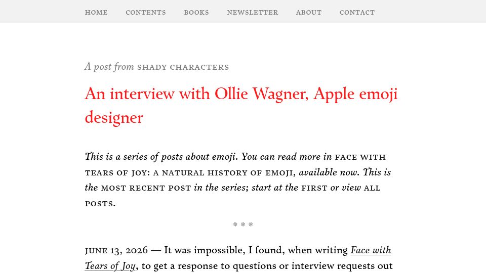Screenshot of shadycharacters.co.uk: An interview with an Apple emoji designer